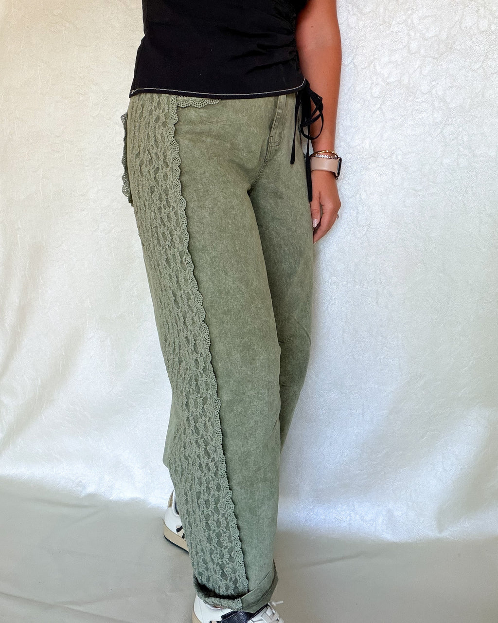 Laced in Olive Jeans