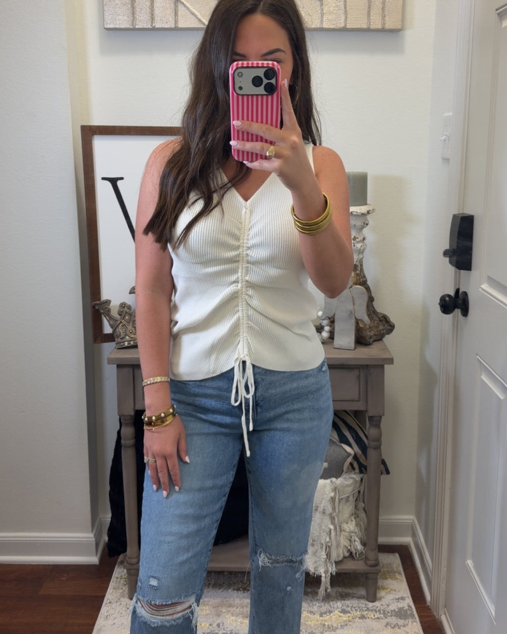 Ruched off white tank