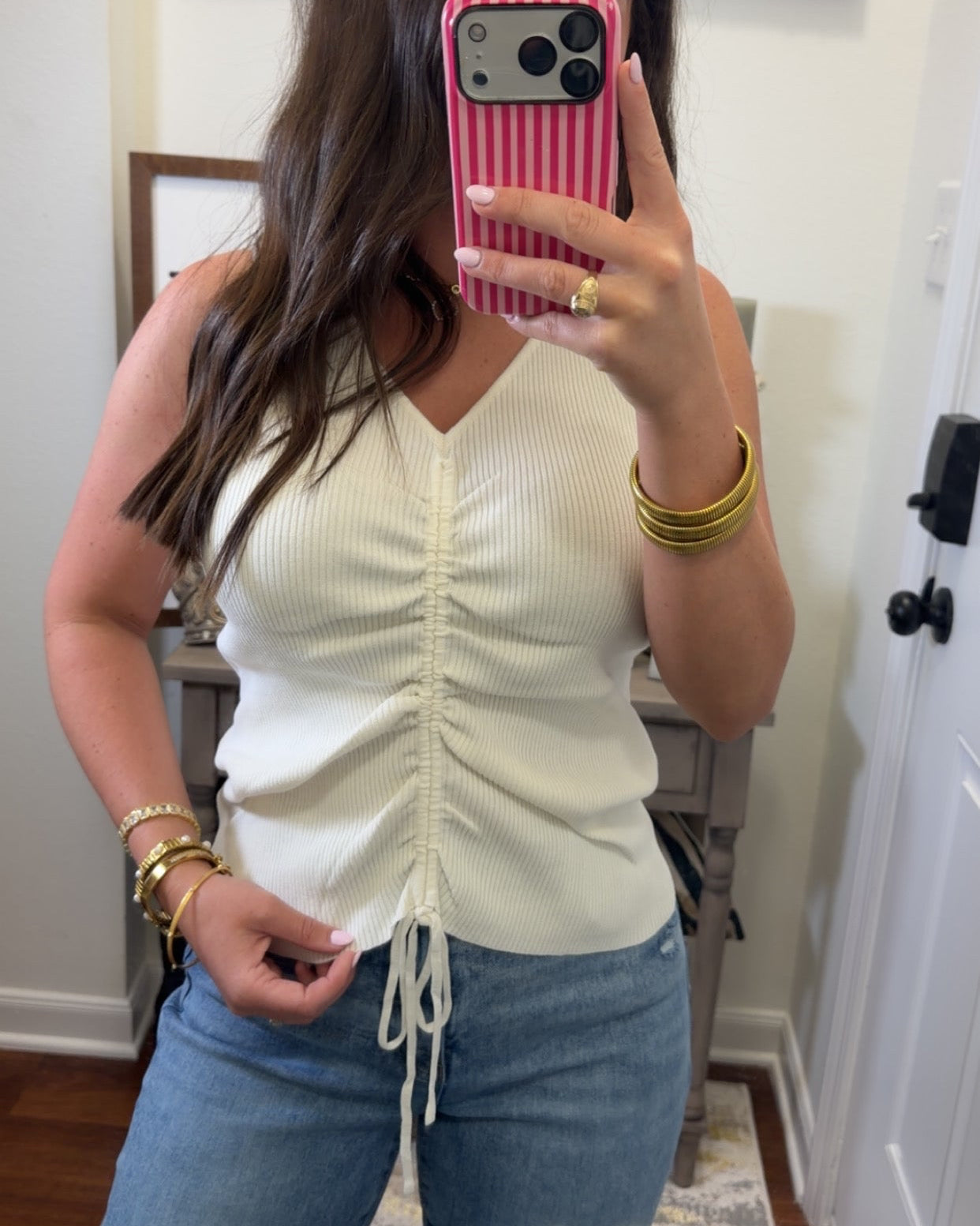 Ruched off white tank