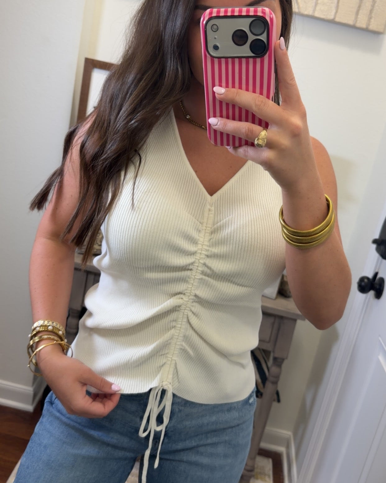 Ruched off white tank
