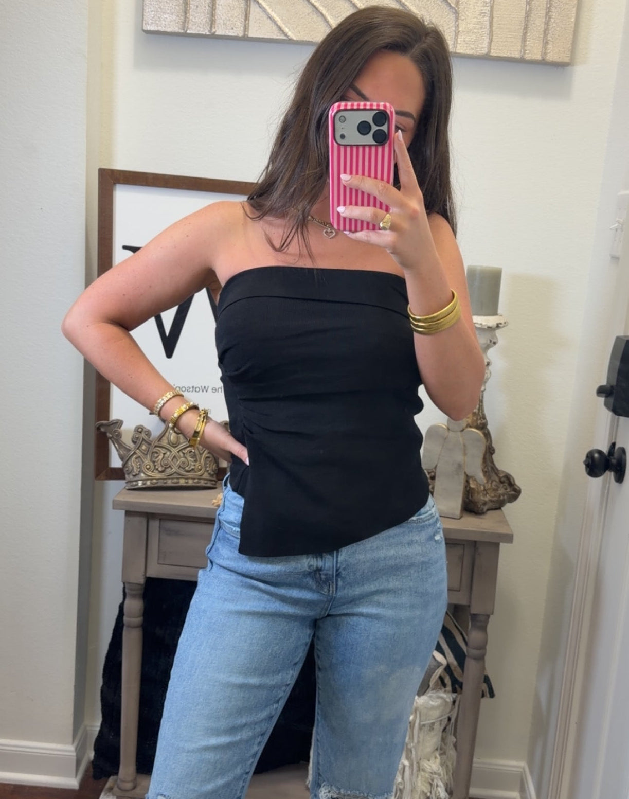 Strapless asymmetrical top